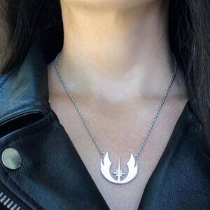Star Wars™ Cut-Out Jedi Symbol w/CZ Stainless Necklace